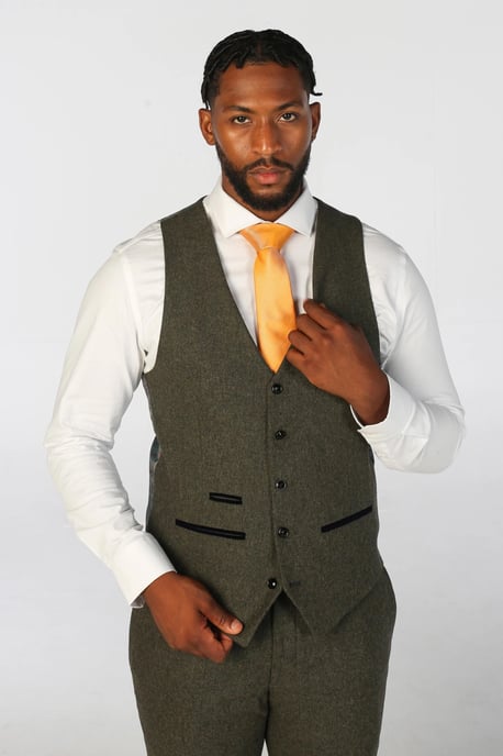 Heren olijfgroene wolmix tweed formele vesten - Image 1