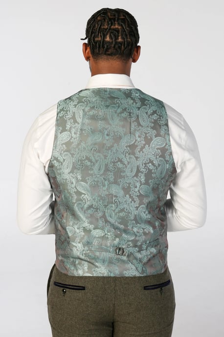 Heren olijfgroene wolmix tweed formele vesten - Image 3