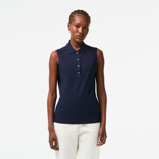 Women's Lacoste Slim Fit L.12.D Sleeveless Stretch Polo Shirt in Navy - Image 1