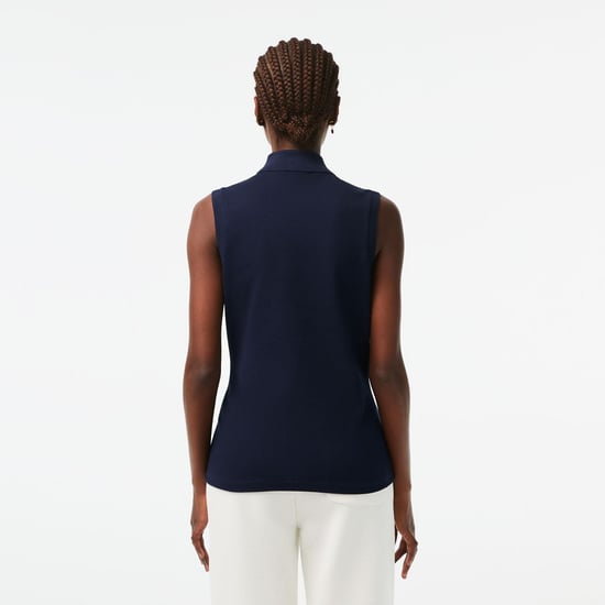 Women's Lacoste Slim Fit L.12.D Sleeveless Stretch Polo Shirt in Navy - Image 2