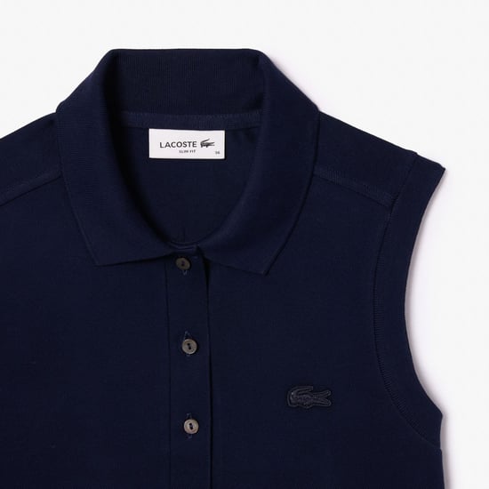 Women's Lacoste Slim Fit L.12.D Sleeveless Stretch Polo Shirt in Navy - Image 5
