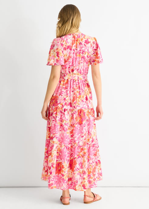Red Floral Wrap Belted Midi Dress - Image 4