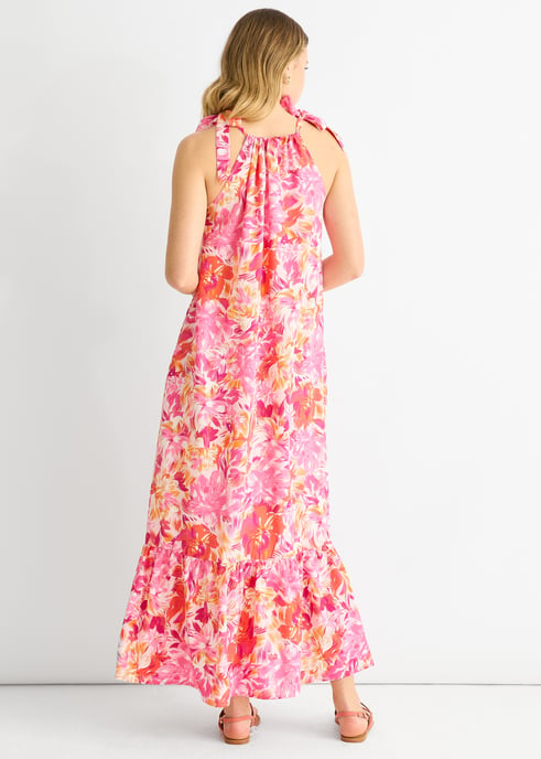 Red Floral Tie Straps Trapeze Dress - Image 4