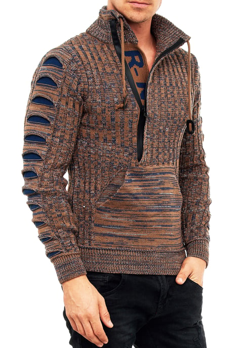 1/2 Zip Coarse Knit Standing Collar Sweater - Image 3