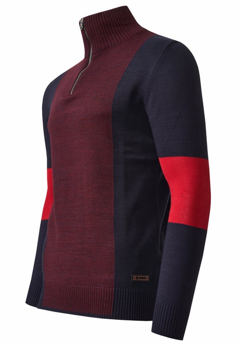 Fine-knit sweater in colorblock style with stand-up collar - Image 3