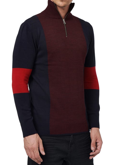 Fine-knit sweater in colorblock style with stand-up collar - Image 4