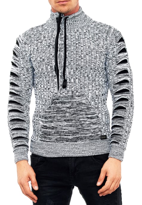 1/2 Zip Coarse Knit Standing Collar Sweater - Image 3