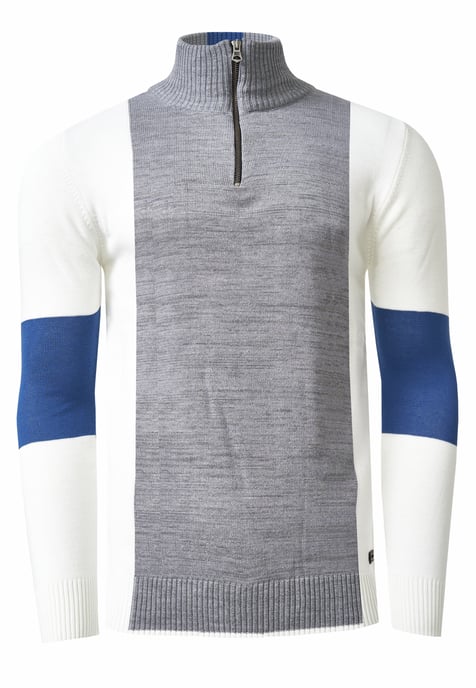 Fine-knit sweater in colorblock style with stand-up collar - Image 1