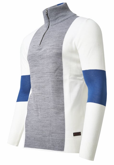 Fine-knit sweater in colorblock style with stand-up collar - Image 3