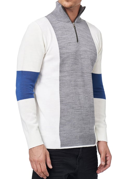 Fine-knit sweater in colorblock style with stand-up collar - Image 4