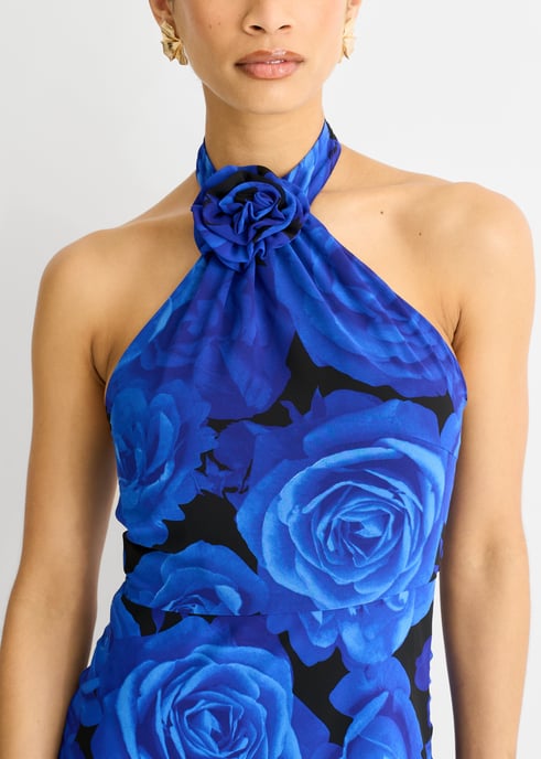 Blue Floral Occasion Halter Maxi Dress - Image 2