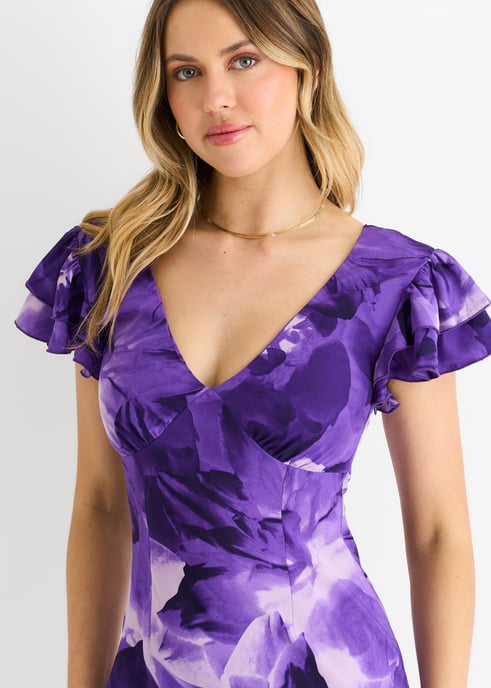 Purple Watercolour Floral Maxi Dress - Image 2