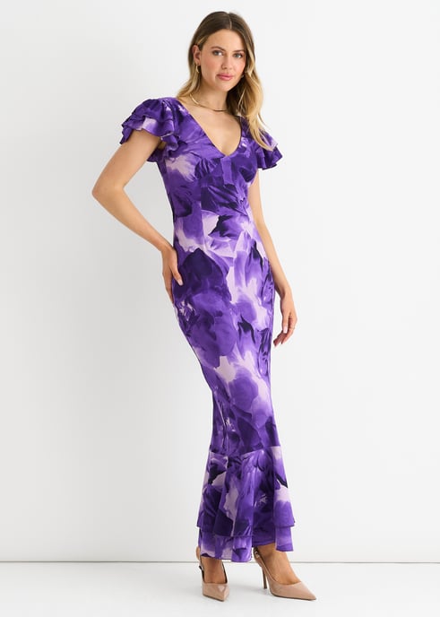 Purple Watercolour Floral Maxi Dress - Image 3