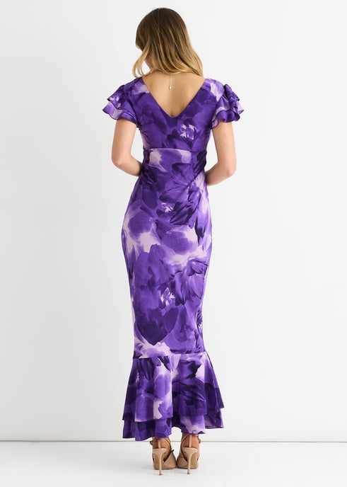 Purple Watercolour Floral Maxi Dress - Image 4
