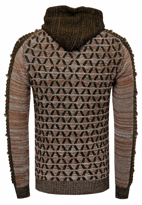 Contrasterende grof gebreide hoodie met 1/2 rits - Image 2