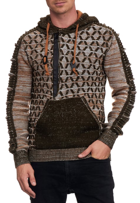 Contrasterende grof gebreide hoodie met 1/2 rits - Image 3