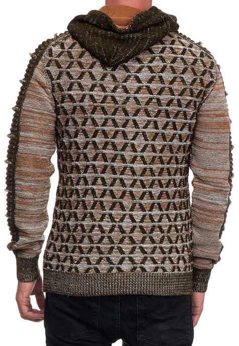 Contrasterende grof gebreide hoodie met 1/2 rits - Image 4