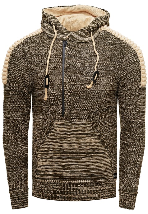 1/2 Zip Chunky Knit Contrast Hoodie - Image 1