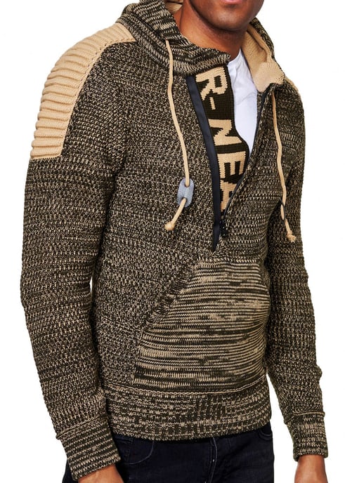 1/2 Zip Chunky Knit Contrast Hoodie - Image 3