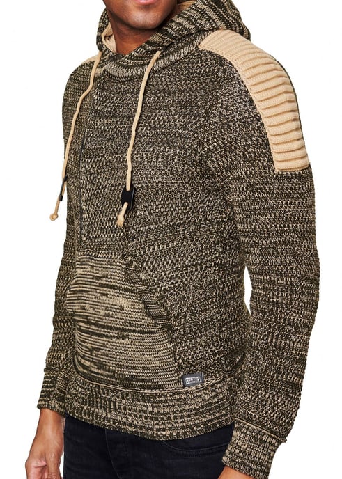 1/2 Zip Chunky Knit Contrast Hoodie - Image 4