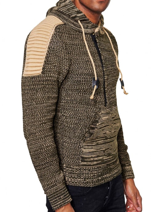 1/2 Zip Chunky Knit Contrast Hoodie - Image 5