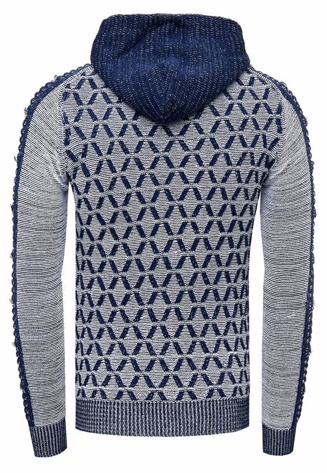 1/2 Zip Contrast Coarse Knit Hooded Jumper - Image 2