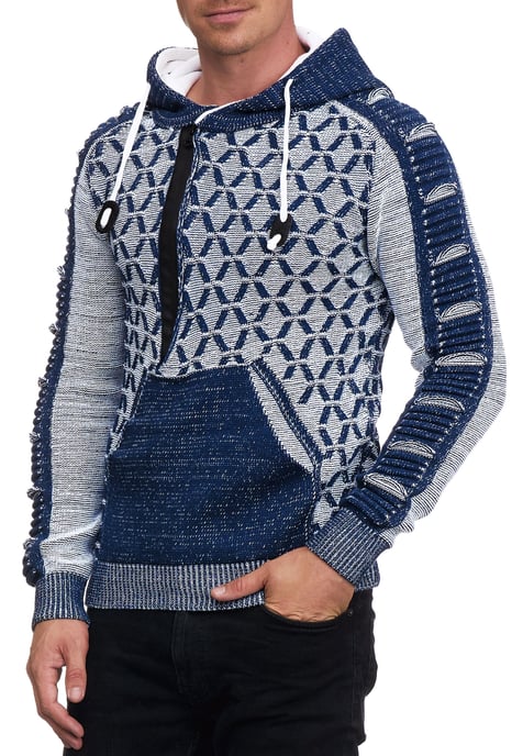 1/2 Zip Contrast Coarse Knit Hooded Jumper - Image 3