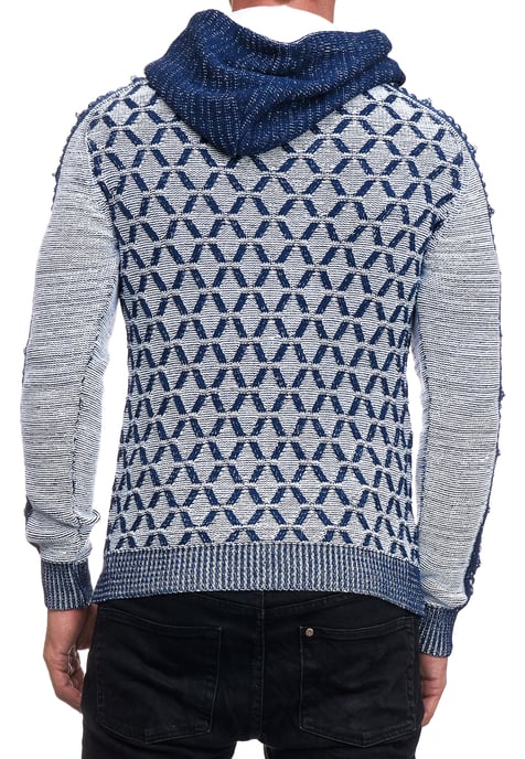 1/2 Zip Contrast Coarse Knit Hooded Jumper - Image 4