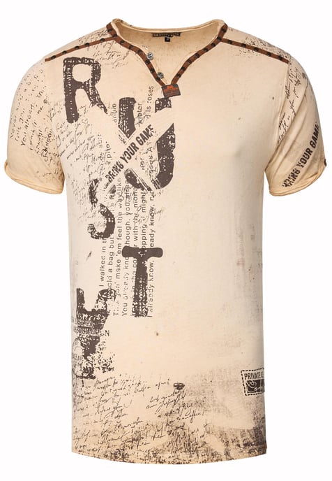 T-shirt met V-hals, suède details en een patroon van klinknagels - Image 1