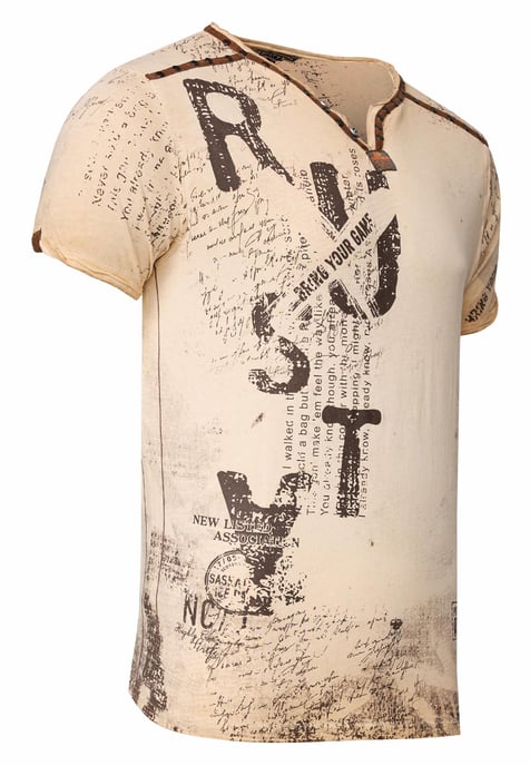 T-shirt met V-hals, suède details en een patroon van klinknagels - Image 2