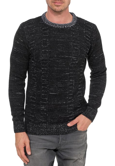 Grof gebreid met contrasterende kleuren trui met ronde hals - Image 4
