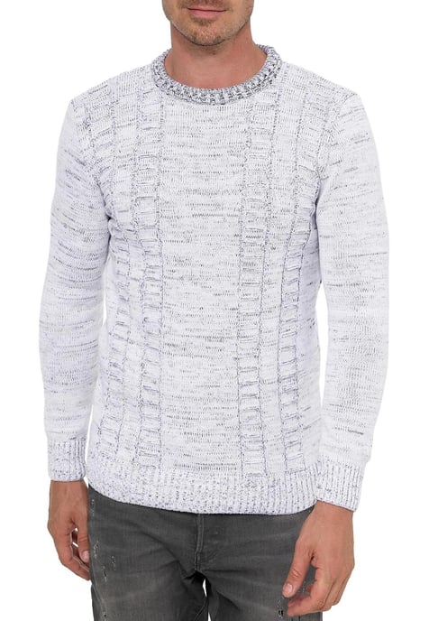 Grof gebreid met contrasterende kleuren trui met ronde hals - Image 4