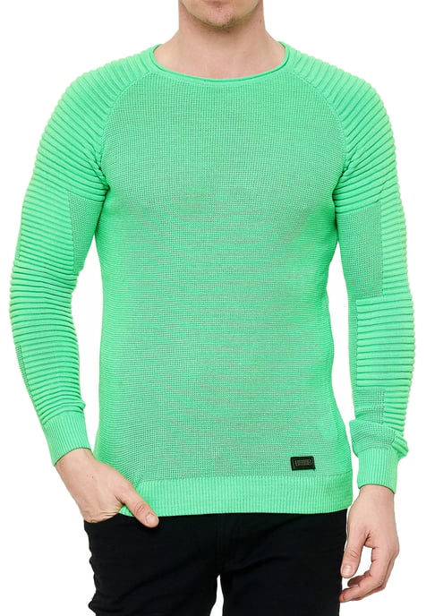 Slim Fit Fine Knit Biker Round Neck Sweater - Image 3