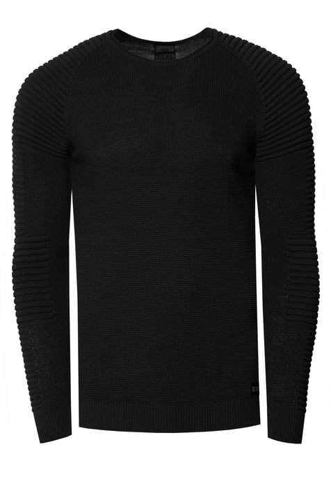 Slim Fit Fine Knit Biker Round Neck Sweater - Image 1