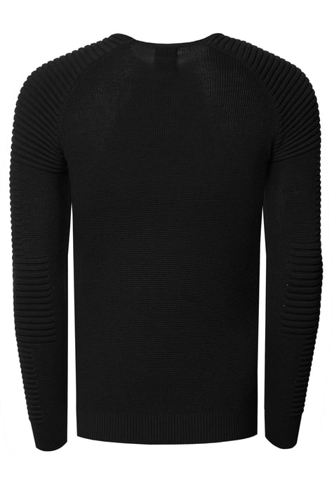 Slim Fit Fine Knit Biker Round Neck Sweater - Image 2
