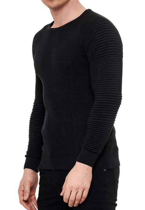 Slim Fit Fine Knit Biker Round Neck Sweater - Image 3