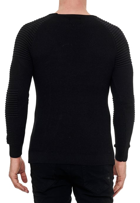 Slim Fit Fine Knit Biker Round Neck Sweater - Image 4