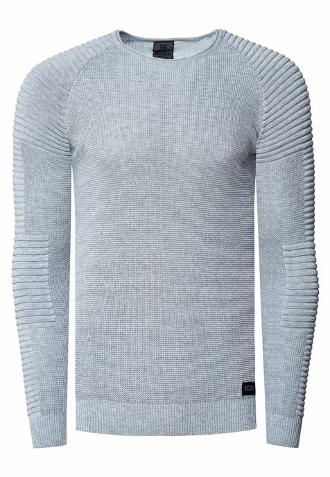 Slim Fit Fine Knit Biker Round Neck Sweater - Image 1