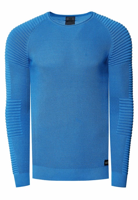 Slim Fit Fine Knit Biker Round Neck Sweater - Image 1