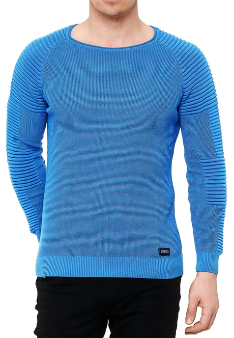 Slim Fit Fine Knit Biker Round Neck Sweater - Image 3