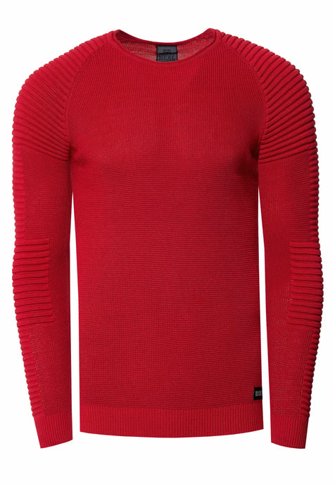 Slim fit fijngebreide biker trui met ronde hals - Image 1