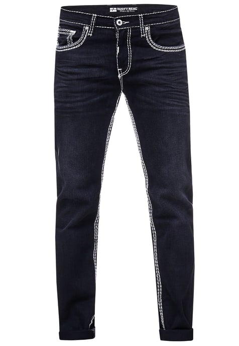 Jeansbroek "LEVIN" in Zwart Gebruikt met witte contrasterende stiksels - Image 1