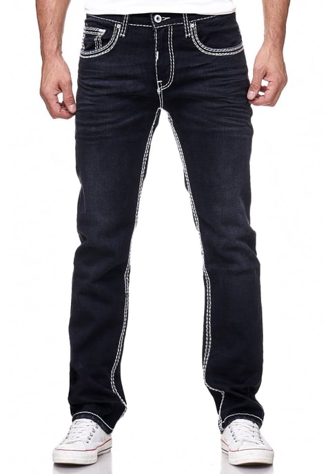 Jeansbroek "LEVIN" in Zwart Gebruikt met witte contrasterende stiksels - Image 3