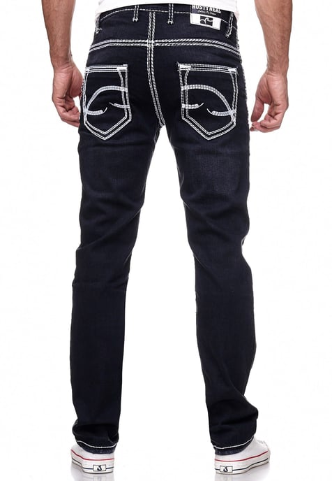 Jeansbroek "LEVIN" in Zwart Gebruikt met witte contrasterende stiksels - Image 6