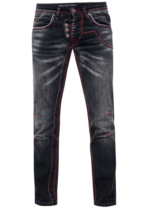 Jeansbroek "RUBEN" Zwart Gebruikt met neonrode decoratieve naad - Image 1