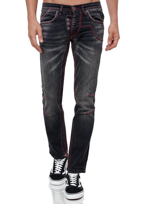 Jeansbroek "RUBEN" Zwart Gebruikt met neonrode decoratieve naad - Image 3