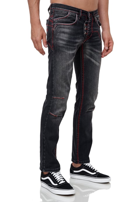 Jeansbroek "RUBEN" Zwart Gebruikt met neonrode decoratieve naad - Image 4