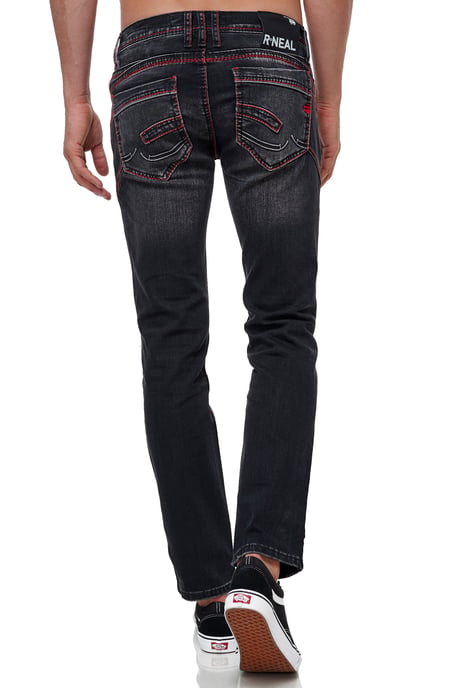 Jeansbroek "RUBEN" Zwart Gebruikt met neonrode decoratieve naad - Image 5