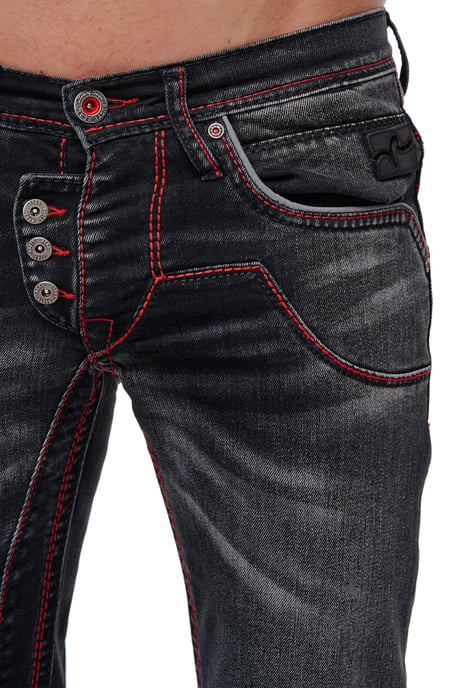 Jeansbroek "RUBEN" Zwart Gebruikt met neonrode decoratieve naad - Image 6