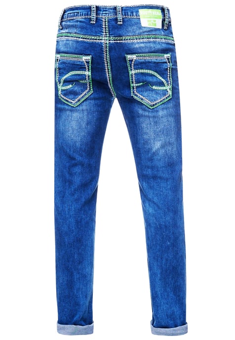 Jeansbroek "LEVIN" met neongroene contrastnaad - Image 2
